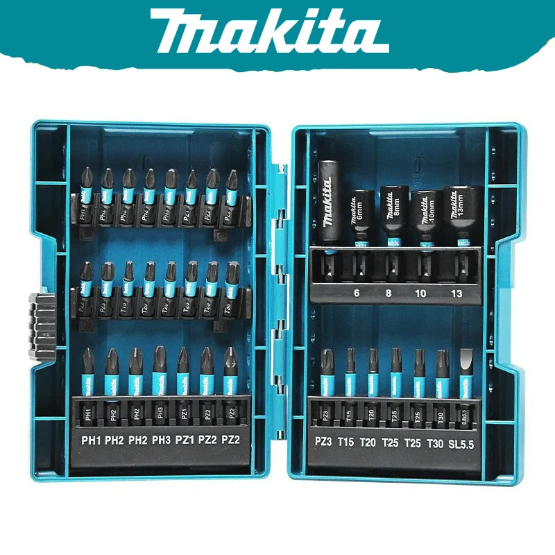 MAkita E-06638 Punta y casquillo para destornillador de impacto, 35 Uds., eje hexagonal, juego de fundas para cabeza, accesorios de herramientas