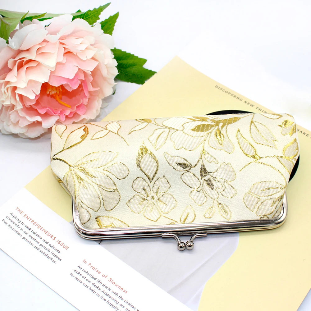 Monedero largo con bordado de flores para mujer, cartera de mano con cierre de beso, Estilo Vintage, a la moda