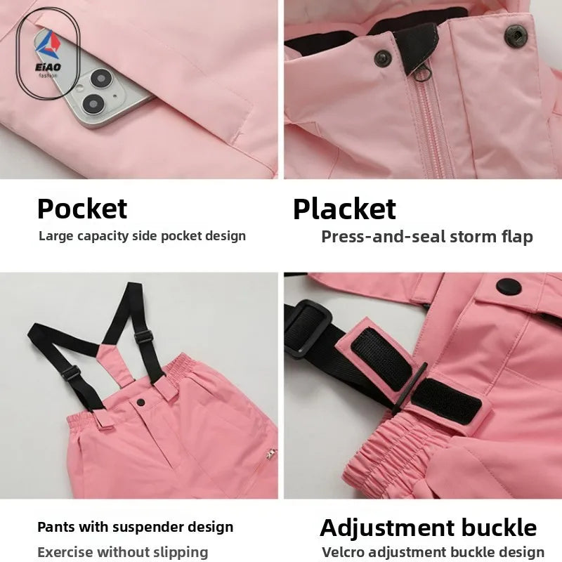 Trajes de esquí para niños, calentador de cuerpo para exteriores, traje de Snowboard, chaqueta térmica + Pantalones, monos de esquí, conjuntos de nieve impermeables para invierno para niños