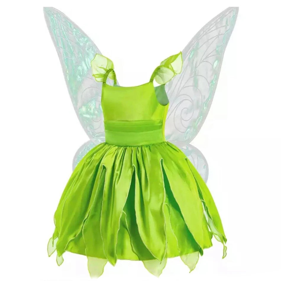 Vestido de Hada de las flores para niñas, vestido de princesa con alas, disfraz de princesa de Halloween, fiesta de elfos, Tinkerbell, vestido de campanilla