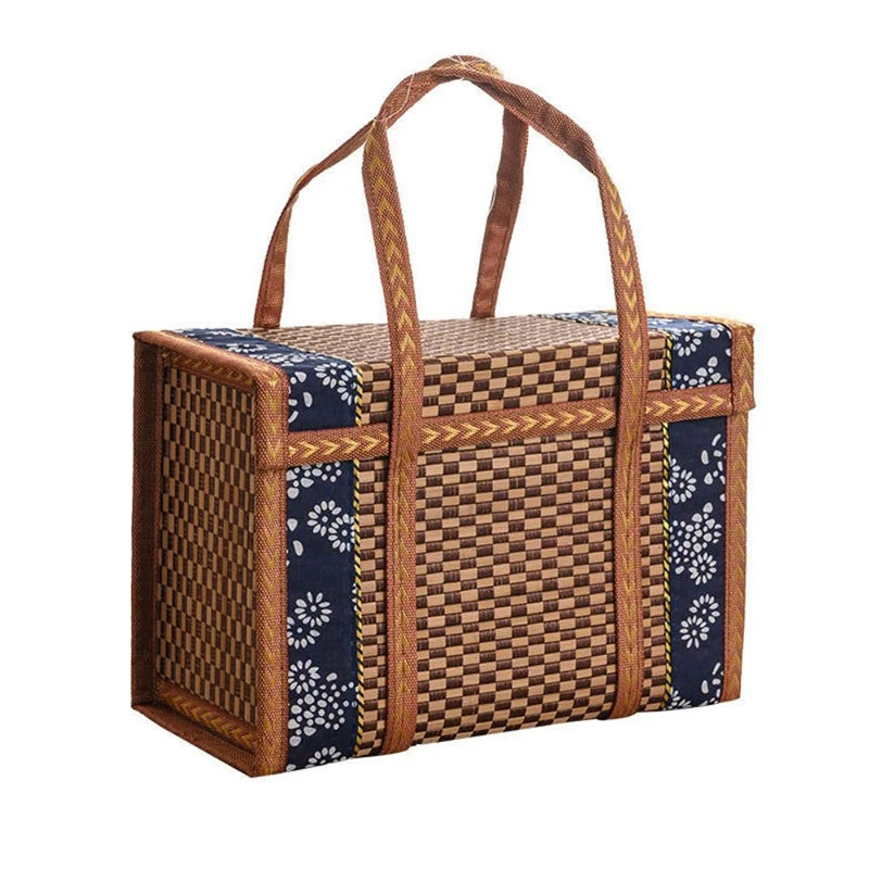 Cesta de frutas tejida de bambú plegable, mango de mano, cesta de comida para compras de frutas, cesta de almacenamiento de alimentos para Picnic para exteriores