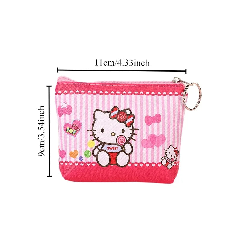 Monedero de Hello Kitty, monederos con dibujos de animales, melodía de PU, bonito bolso tipo billetera, llaveros, bolsa de almacenamiento, Mini bolsa Sanrio Kuromi Kawaii