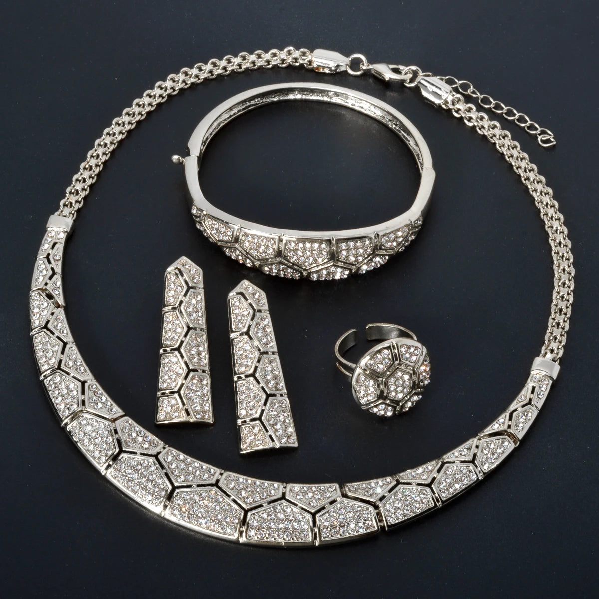 Sunny Jewelry-Conjunto de boda nupcial, circonita de acorita, pendientes chapados en oro clásico, collar, pulsera, anillo para mujer, regalo de aniversario