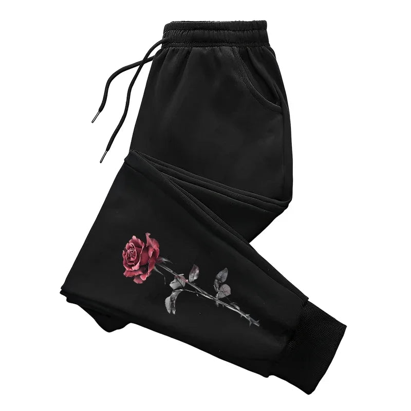 Pantalones de chándal con estampado de rosas para mujer, pantalones deportivos informales de uso diario para correr, pantalones versátiles para Fitness al aire libre y Yoga, Otoño e Invierno
