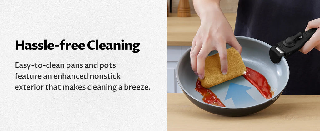 Batería de cocina de inducción Bezia con revestimiento cerámico saludable, ollas y sartenes antiadherentes, juego de 13 piezas con asas desmontables