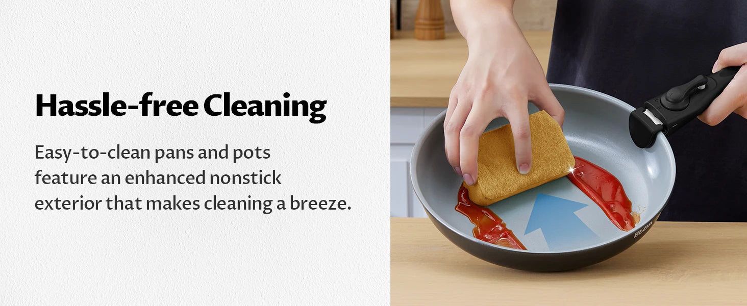 Batería de cocina de inducción Bezia con revestimiento cerámico saludable, ollas y sartenes antiadherentes, juego de 13 piezas con asas desmontables