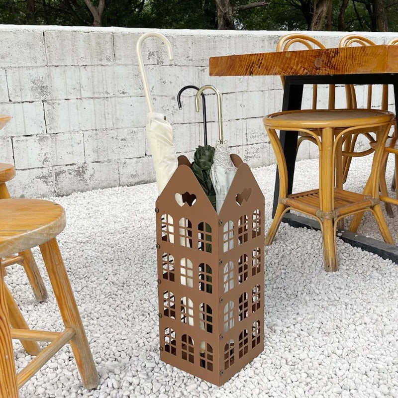 Cubo de Metal para paraguas, soporte moderno para paraguas, cesta para paraguas hueca de entrada elegante, cajas de almacenamiento para paraguas de negocios para interiores