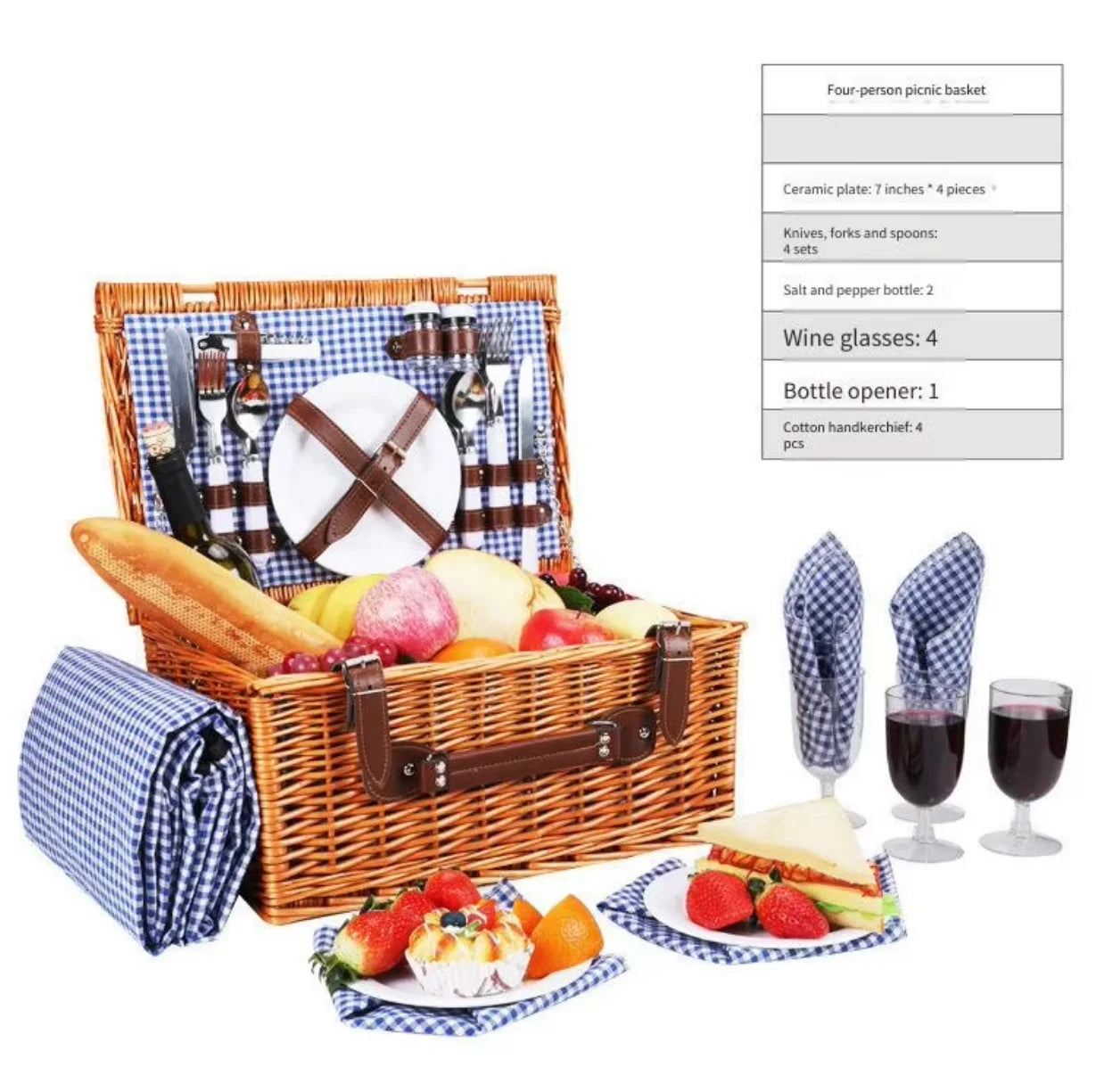 Vajilla portátil de ratán a mano para exteriores, cesta de Picnic, cesta de regalo, cesta de almacenamiento tejida de mimbre con tapa, Picnics de estilos Vintage