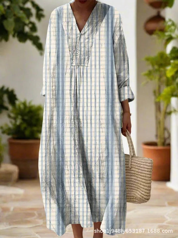 Vestido camisero con estampado Floral para mujer, vestido holgado a la moda con cuello en V, corte en A, elegante, para vacaciones en la playa, estilo sol, principios de otoño