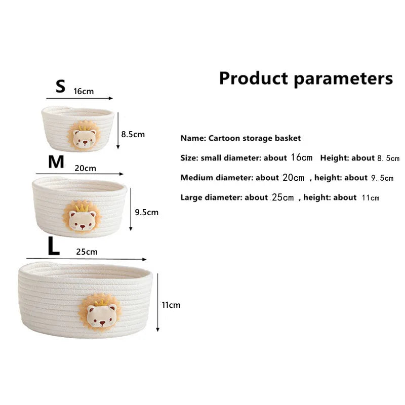 Cesta de almacenamiento tejida a mano con animales de dibujos animados, juguetes para niños, organizador de escritorio, caja de almacenamiento de artículos diversos, cestas para la colada, caja de almacenamiento
