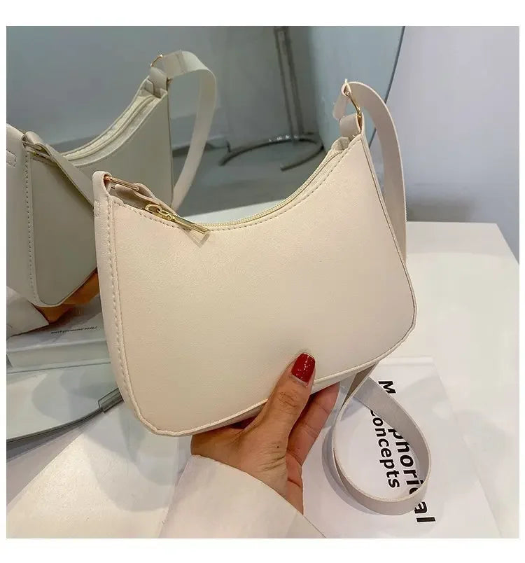 Bolso de mano Retro de cuero PU para mujer, bolsa de hombro y axilas, informal, Color sólido, a la moda, novedad
