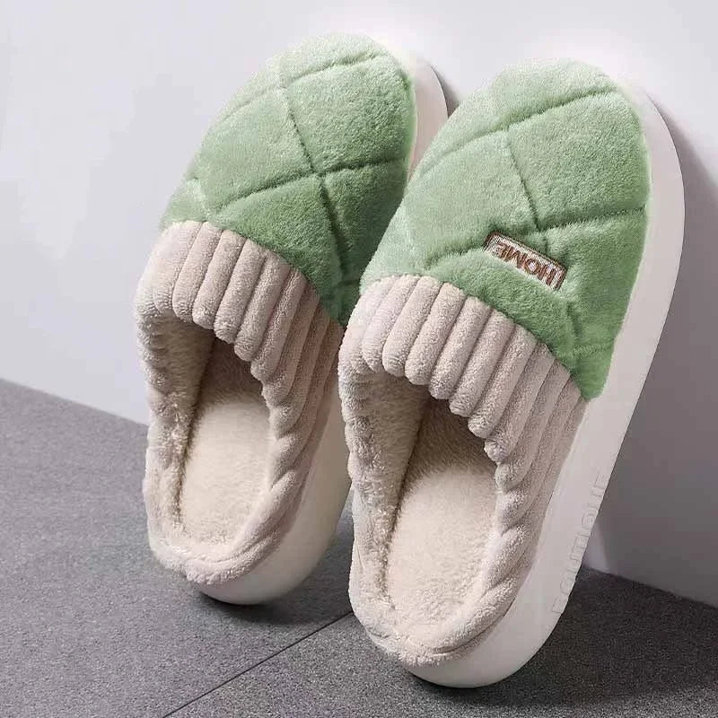 Zapatillas de casa informales para mujer, pantuflas de felpa de fondo suave, pantuflas térmicas antideslizantes, zapatillas planas informales a la moda para interiores e invierno para hombre
