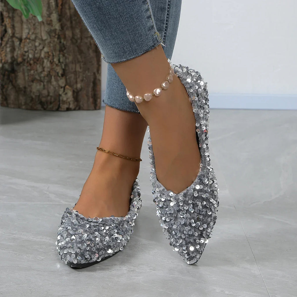 Zapatos para mujer, gran oferta, zapatos planos de un patada para mujer, zapatos planos cómodos informales ligeros con punta estrecha y lentejuelas para otoño