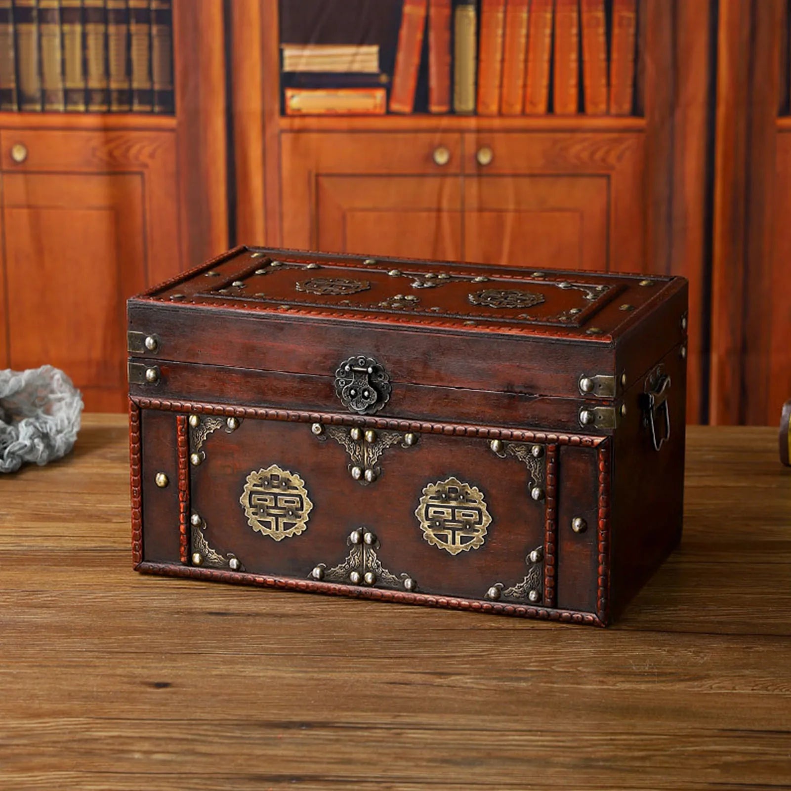 Caja de almacenamiento de joyas, caja de almacenamiento de madera, organizador Vintage, contenedor Retro chino para joyería, libro, decoración del hogar