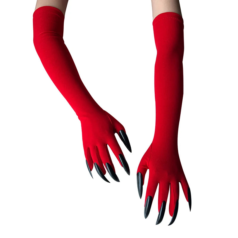 Manoplas elásticas de uñas largas con garra de miedo para mujer, guantes con garras de fantasma del diablo negro para Halloween, disfraz de actuación de Cosplay para fiesta, 43cm