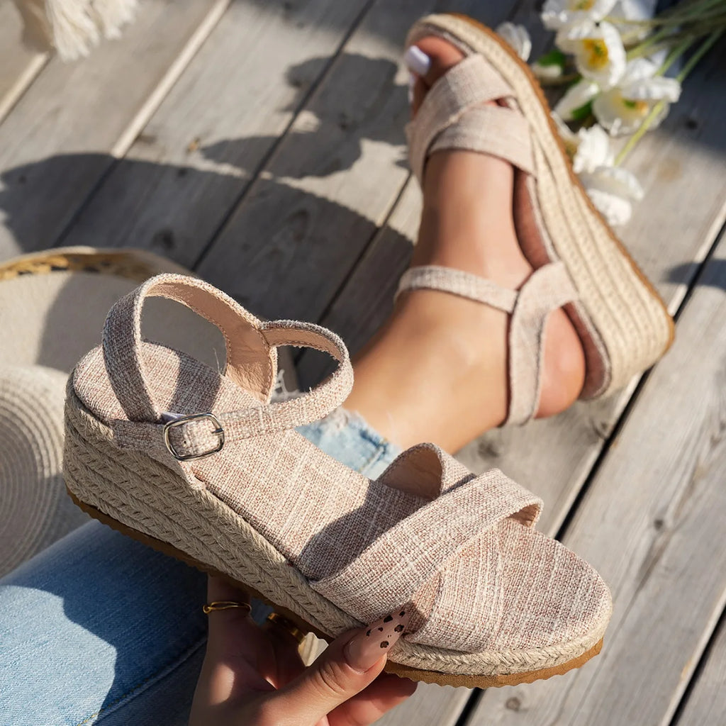 Sandalias De cuña a la moda para Mujer, zapatos De plataforma con punta abierta antideslizantes De verano, zapatos elegantes con suela De goma y hebilla, Sandalias De Mujer