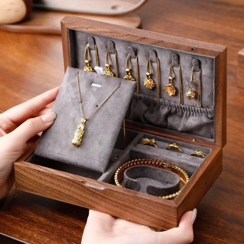Cajas de joyería de madera, collar grande, pulsera, organizador de joyas, pendientes, anillos, caja de almacenamiento de madera, estuche de joyería de lujo para mujer