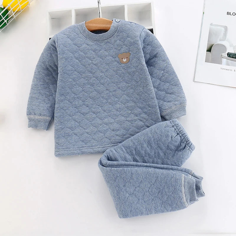 Invierno Niños Pijamas Para Bebé Niños Ropa Interior Térmica Traje Tres Capas Algodón Grueso Niños Pequeños Niñas Ropa de Dormir Set