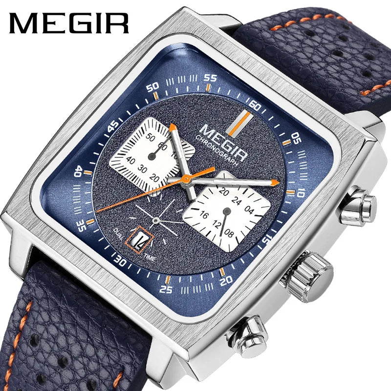 MEGIR 2182 cronógrafo deportivo de moda de lujo relojes de pulsera de cuero militar multifuncionales con fecha para hombres reloj Masculino