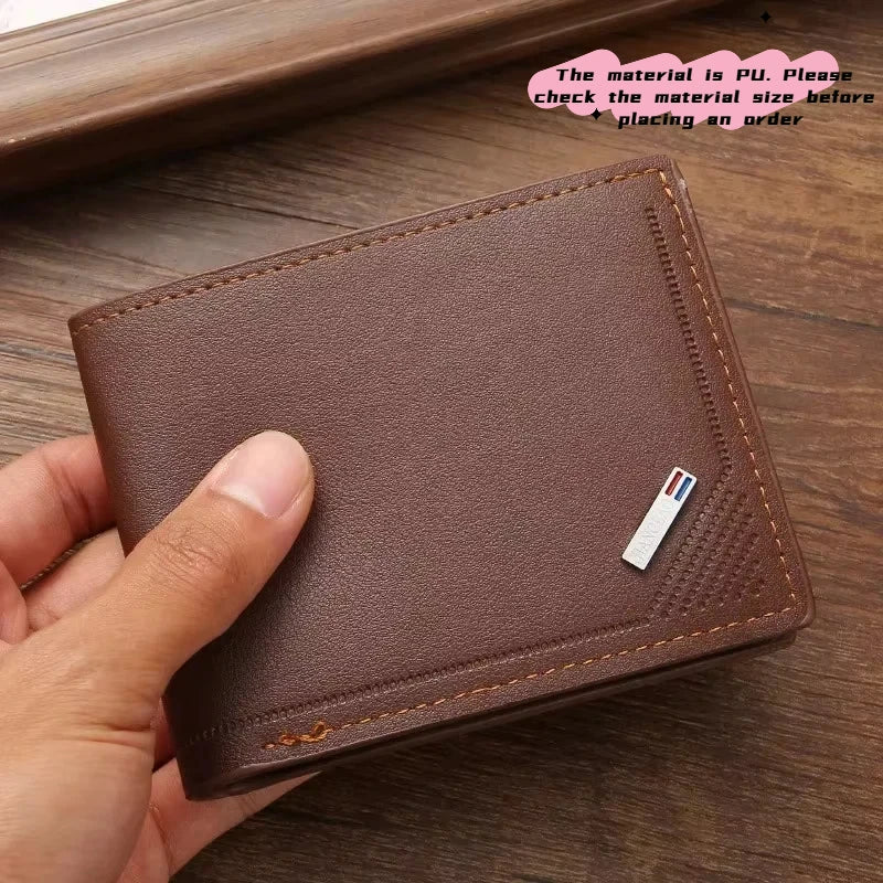 Cartera corta de cuero para hombre, cartera fina, cartera de cuero suave minimalista plegable