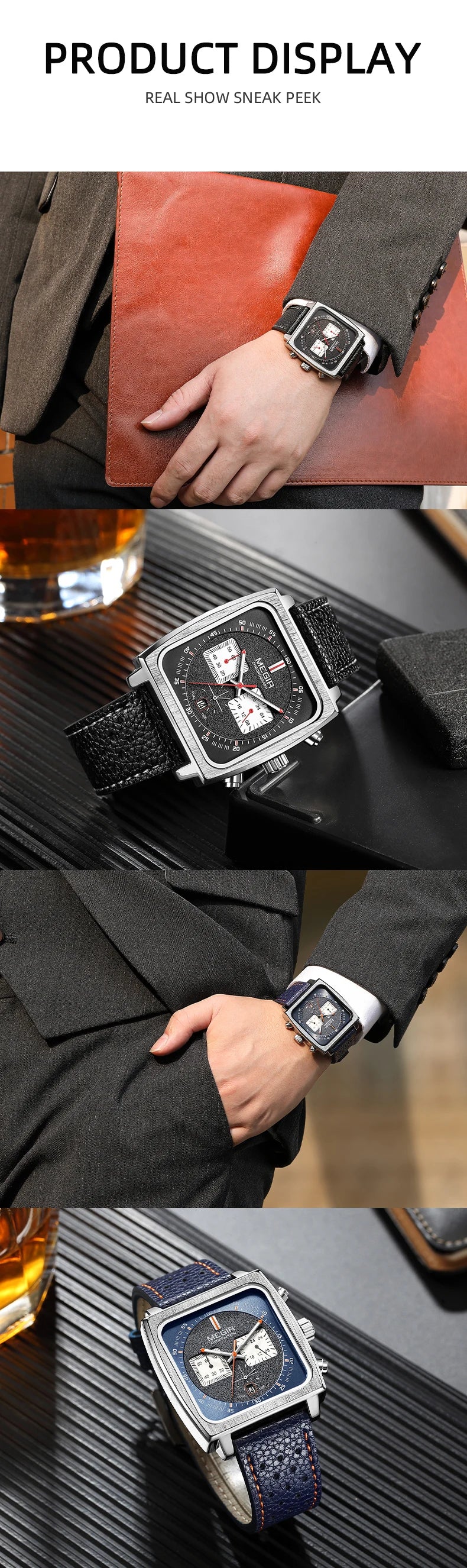 MEGIR 2182 cronógrafo deportivo de moda de lujo relojes de pulsera de cuero militar multifuncionales con fecha para hombres reloj Masculino