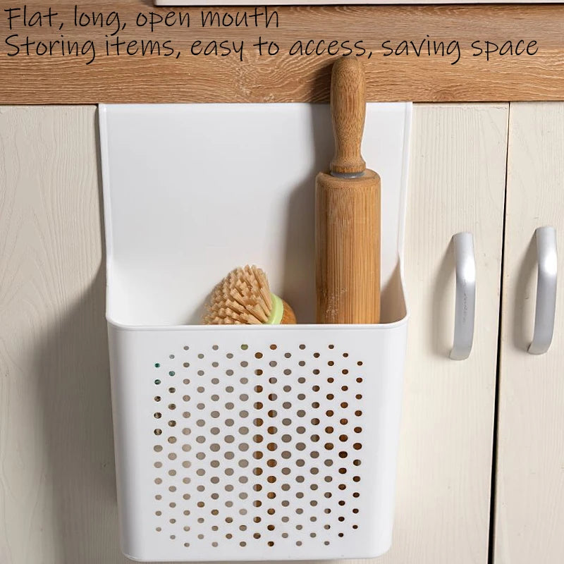 Caja de almacenamiento no perforada montada en la pared con puerta de gabinete, utilizada para cestas de almacenamiento de jengibre y ajo de cocina, almacenamiento de lavado de baño