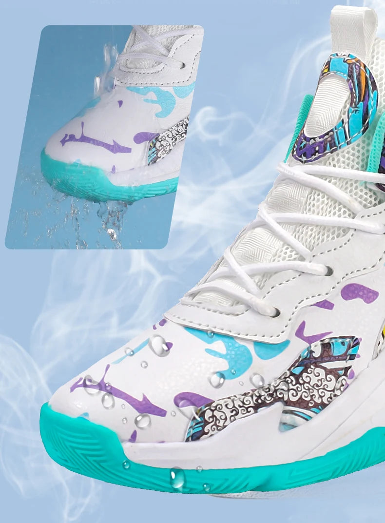 Zapatillas de baloncesto de moda para niños, zapatillas altas, zapatillas deportivas informales para niños, zapatillas de gimnasio antideslizantes con protección en el tobillo para niños