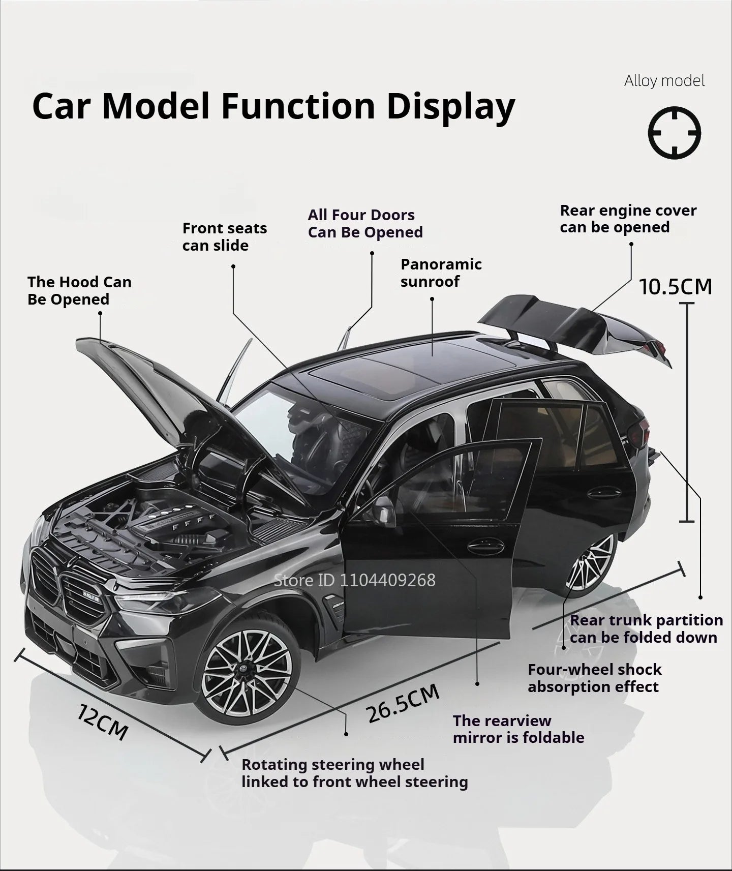 Modelo de coche X5M de gran tamaño 1:18, cuerpo de aleación de juguete, neumáticos de goma, tobogán hacia adelante, absorción de impacto, modelos de vehículos, adornos de escritorio
