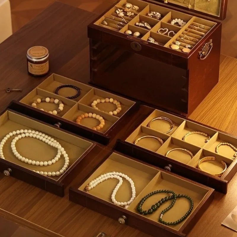 Caja de almacenamiento de joyería de madera de nogal, cajas de mano para pulseras y pendientes, estuche de exposición para collares, organizador grande, Estuches para joyería
