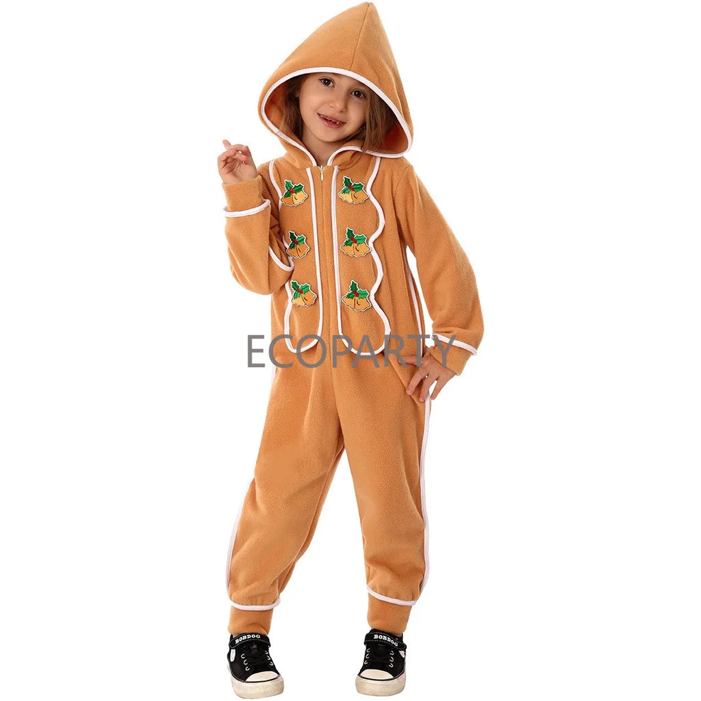Disfraz de Año Nuevo para vacaciones, disfraz de hombre de jengibre para niños, mono de Navidad para niñas y niños, disfraz de Halloween