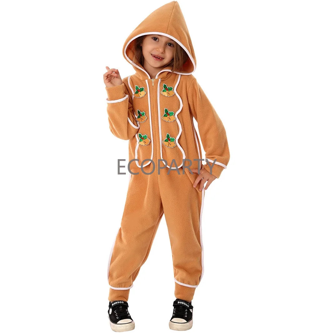 Disfraz de Año Nuevo para vacaciones, disfraz de hombre de jengibre para niños, mono de Navidad para niñas y niños, disfraz de Halloween