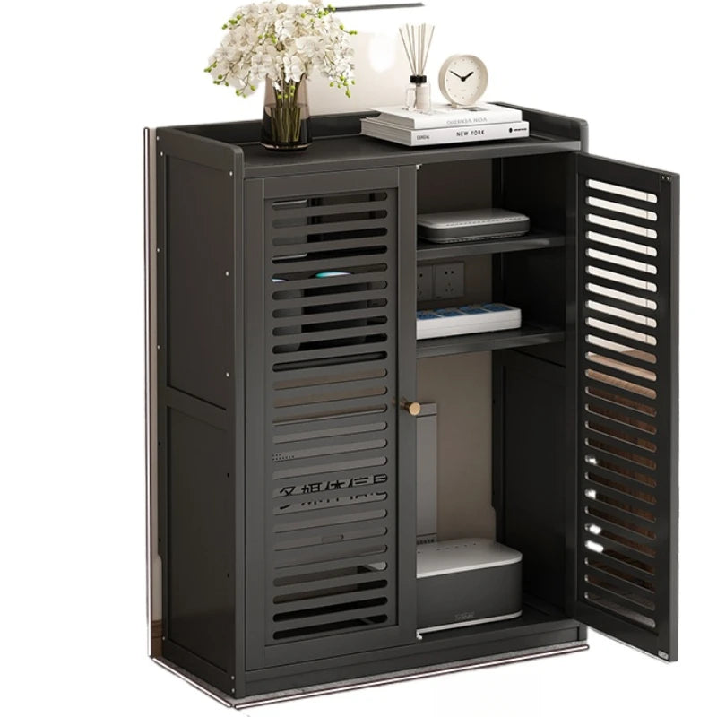 Caja de almacenamiento de enrutador de madera maciza, organizador de gabinete Multimedia, estante multimedia a prueba de polvo, estante de módem WiFi para configuración de electrónica del hogar