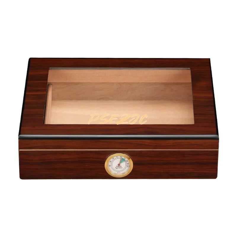 Caja de cigarrillos de almacenamiento hidratante para viaje, de madera de cedro, Simple y portátil, de gran capacidad, pantalla superior de vidrio