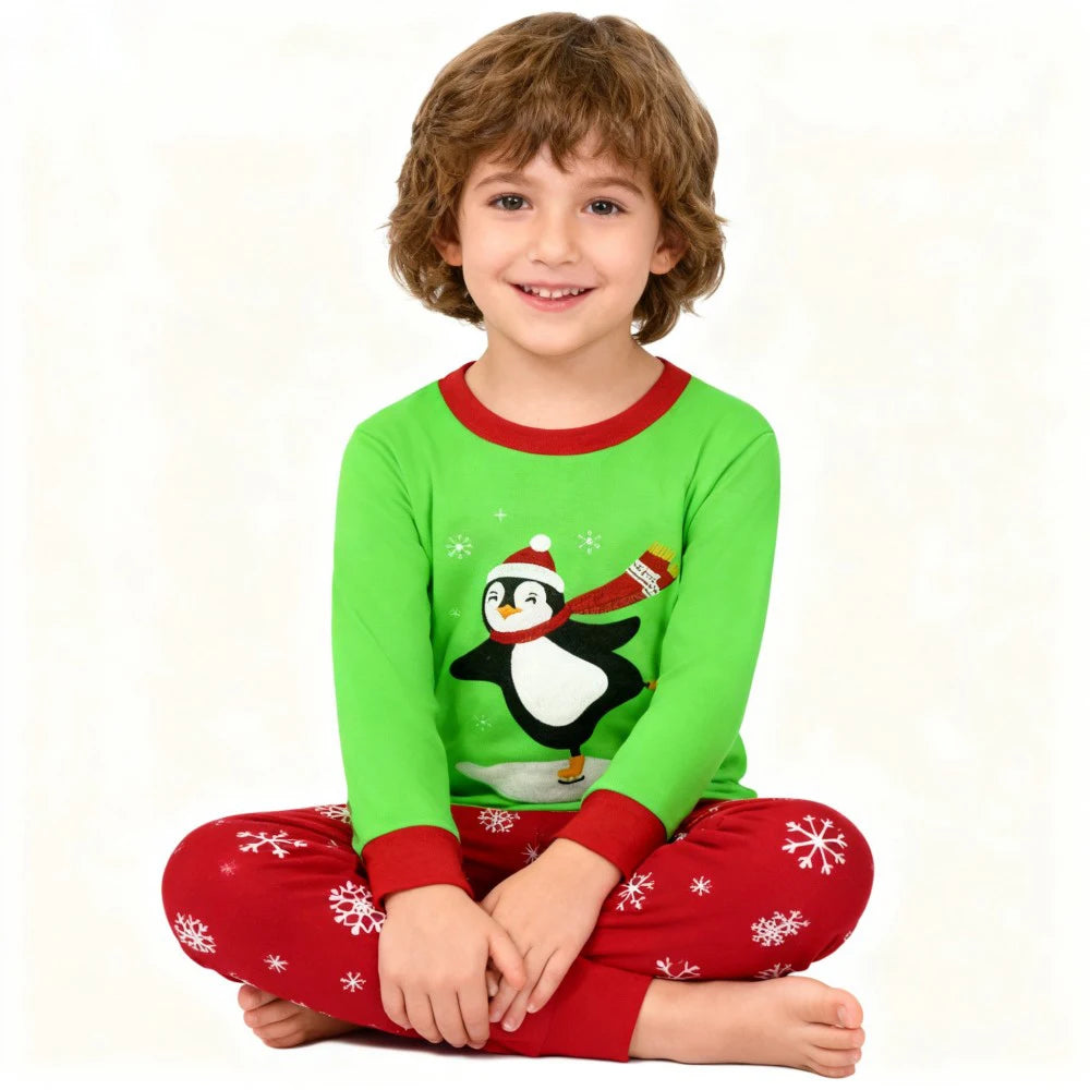 Pijamas de Navidad para niños y niñas, conjuntos de manga larga, ropa de dormir de pingüino y muñeco de nieve para bebés, Pijamas para niños con motivos de copo de nieve