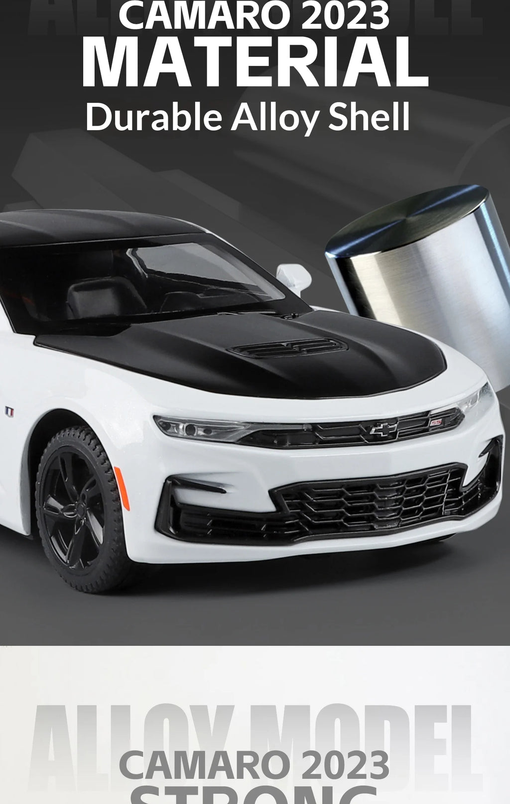 Modelo de coche de aleación Camaro - Puertas abiertas - Absorción de impactos de neumáticos de goma - Cuerpo de metal fundido a presión - Decoraciones para automóviles