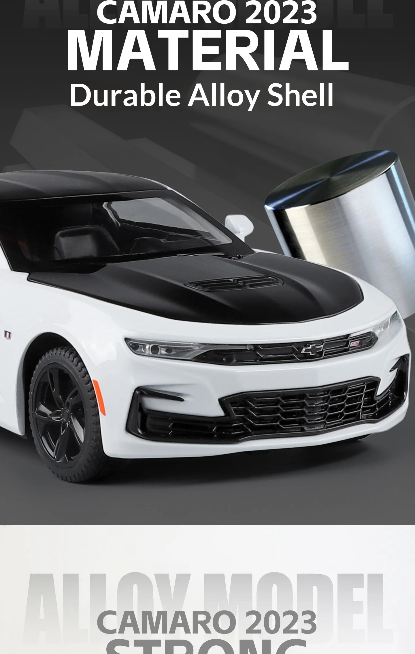 Modelo de coche de aleación Camaro - Puertas abiertas - Absorción de impactos de neumáticos de goma - Cuerpo de metal fundido a presión - Decoraciones para automóviles