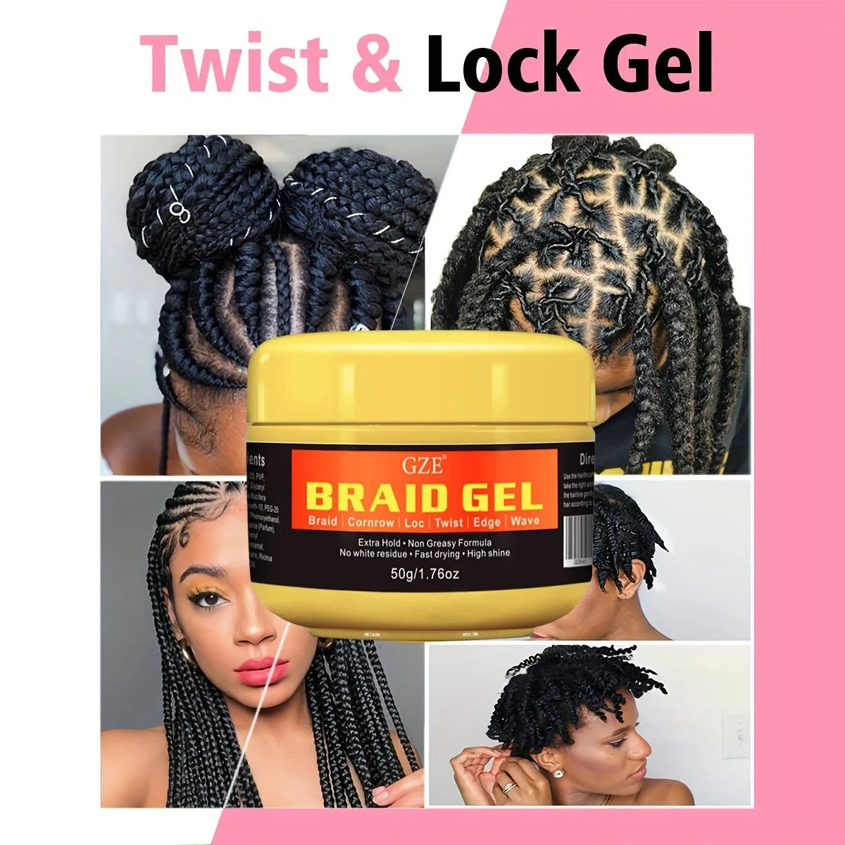 GZE Gel trenzado Stronghold para trenzas y giros perfectamente con estilo: fórmula duradera y que no se hunde, ideal para cabello natural