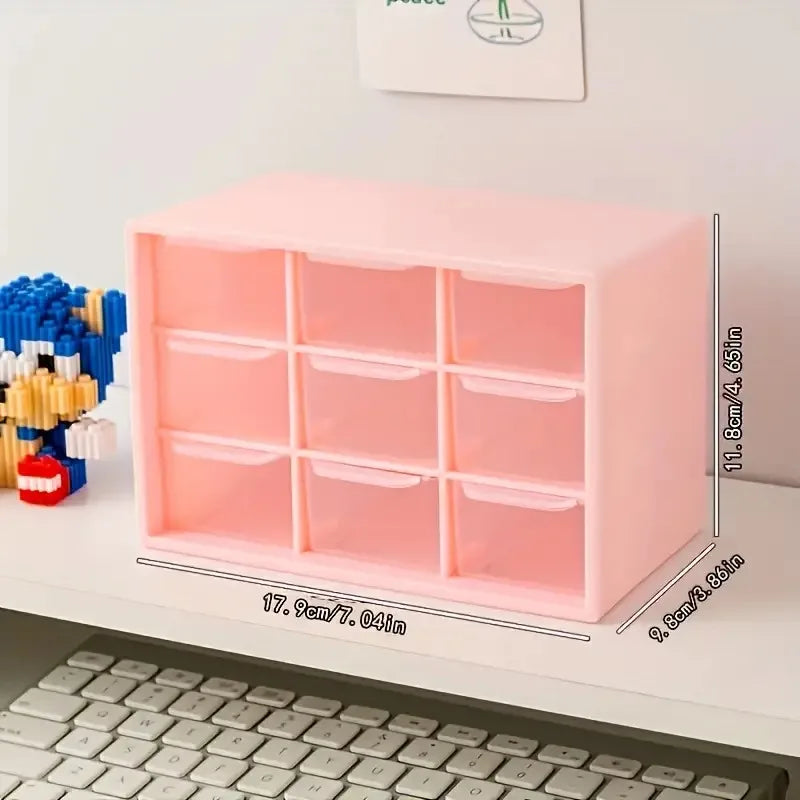 Caja de almacenamiento de material de cuentas. La caja de almacenamiento estilo cajón de nueve rejillas es apilable. Organizador de maquillaje para tocador y oficina