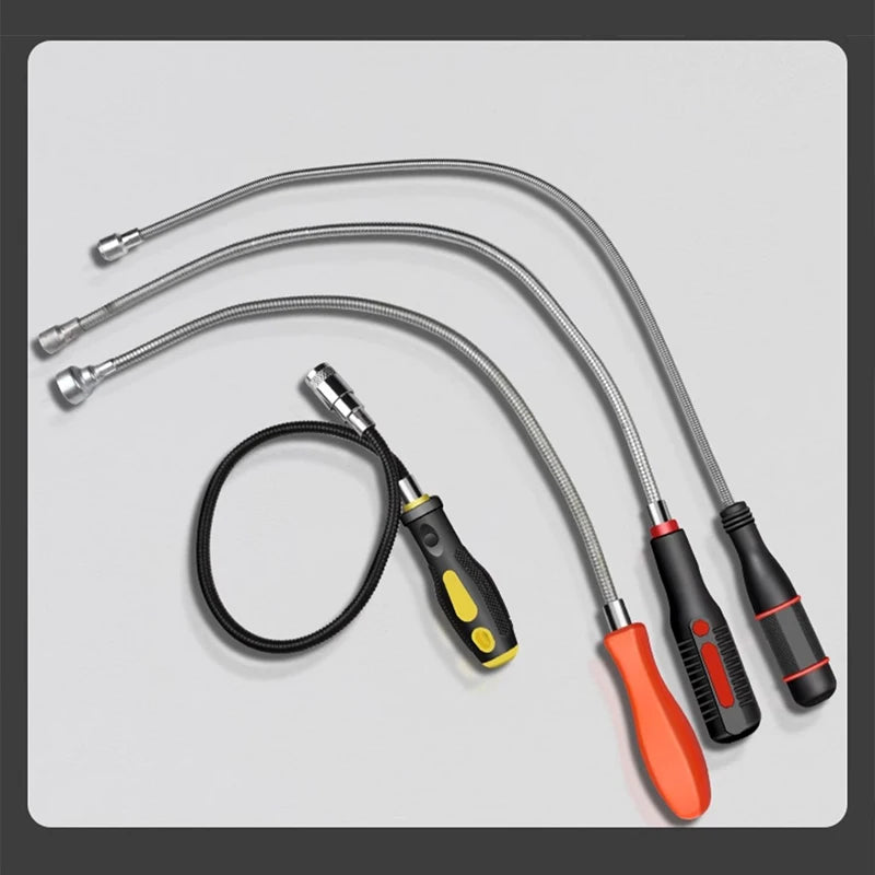 Herramienta de recogida magnética con luz LED, eje flexible para reparación de automóviles y hogar, barra magnética fuerte para tornillos, tuercas en espacios apretados