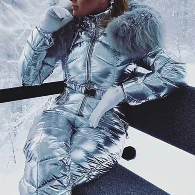 Para traje de esquí de una pieza cálido con capucha deportiva informal para mujer americana de algodón