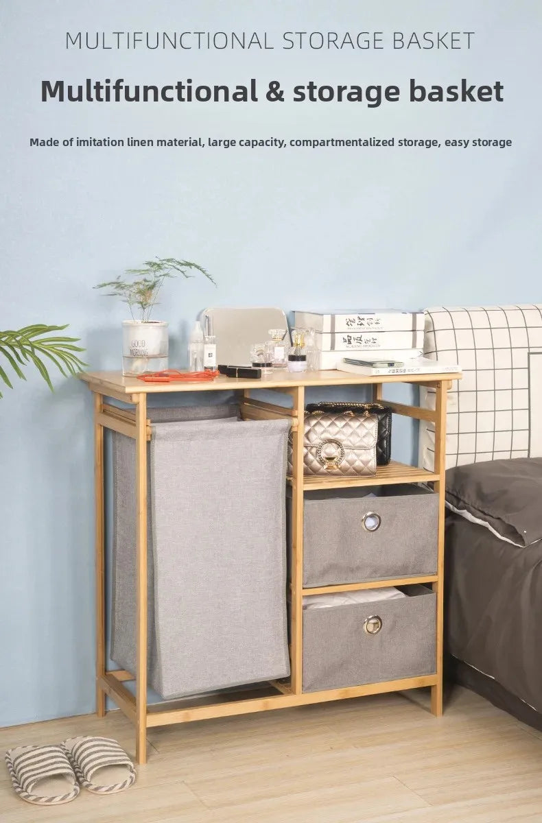 Cesta de lavandería multifuncional de tela de bambú, estante de almacenamiento ordenado para dormitorio, sala de estar, solución organizadora de baño