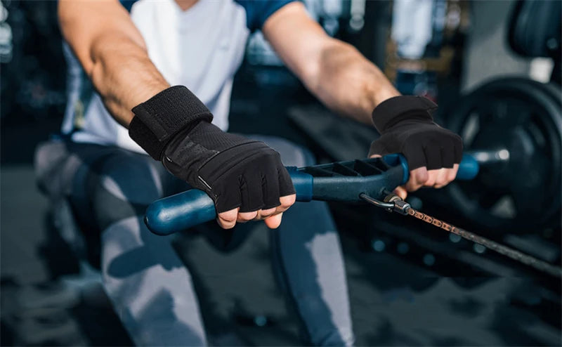 Guantes de Fitness levantamiento de pesas mancuernas culturismo Crossfit Pull Ups entrenamiento guantes de gimnasio para hombre