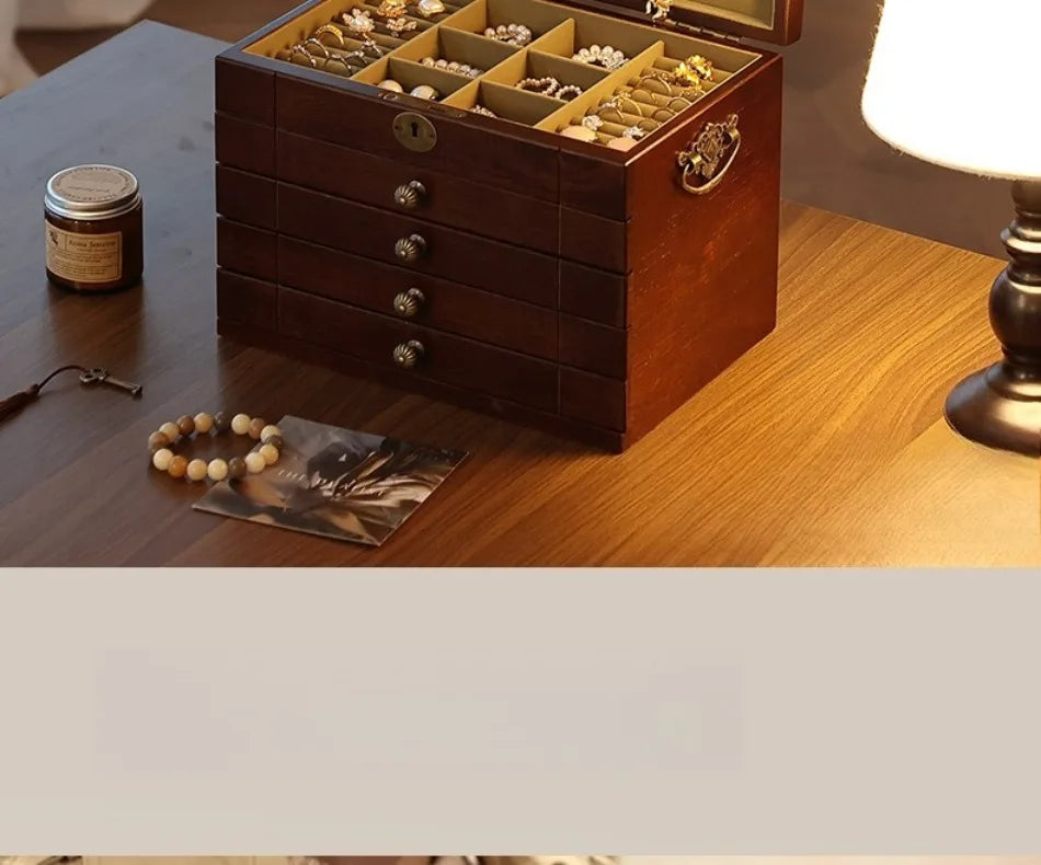Caja de almacenamiento de joyería de madera de nogal, cajas de mano para pulseras y pendientes, estuche de exposición para collares, organizador grande, Estuches para joyería