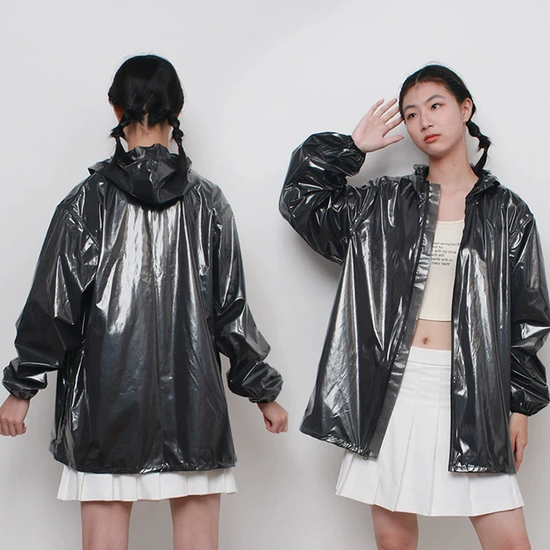 Chaqueta de TPU de talla grande para hombre y mujer, abrigo superior impermeable de manga larga con capucha y cremallera, impermeable para deportes al aire libre