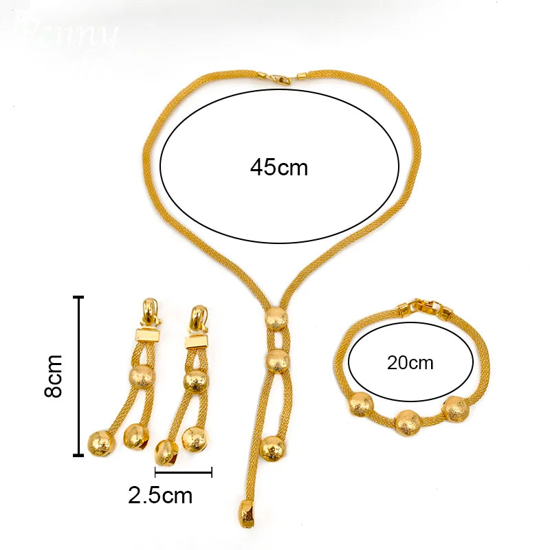 Exquisito conjunto de joyería, cadena de cuentas, collar, pendientes, pulsera, joyería italiana chapada en oro de Dubái para banquete, fiesta, regalos de boda