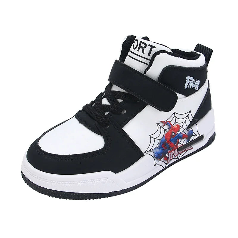 Zapatos informales para niños, zapatillas hasta el tobillo, zapatos de primavera de cuero PU para niños, zapatos antideslizantes con Velcro en negro y azul, talla 26-37