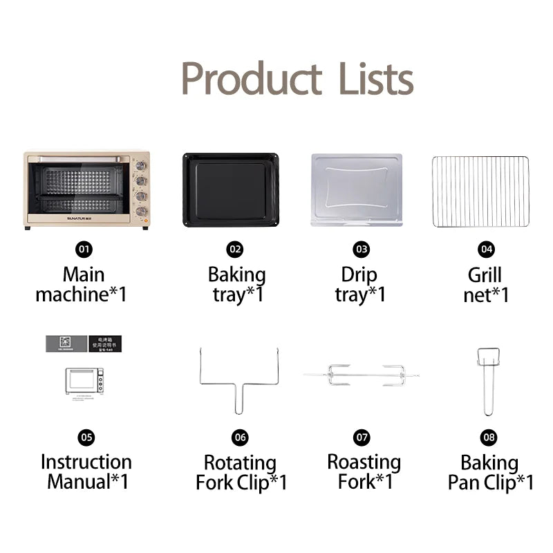 SUNATUR-horno de circulación de aire caliente de 2200w, pequeño horno comercial para hornear pizza, tostador, mesa eléctrica de 60L, horno de repostería para el hogar