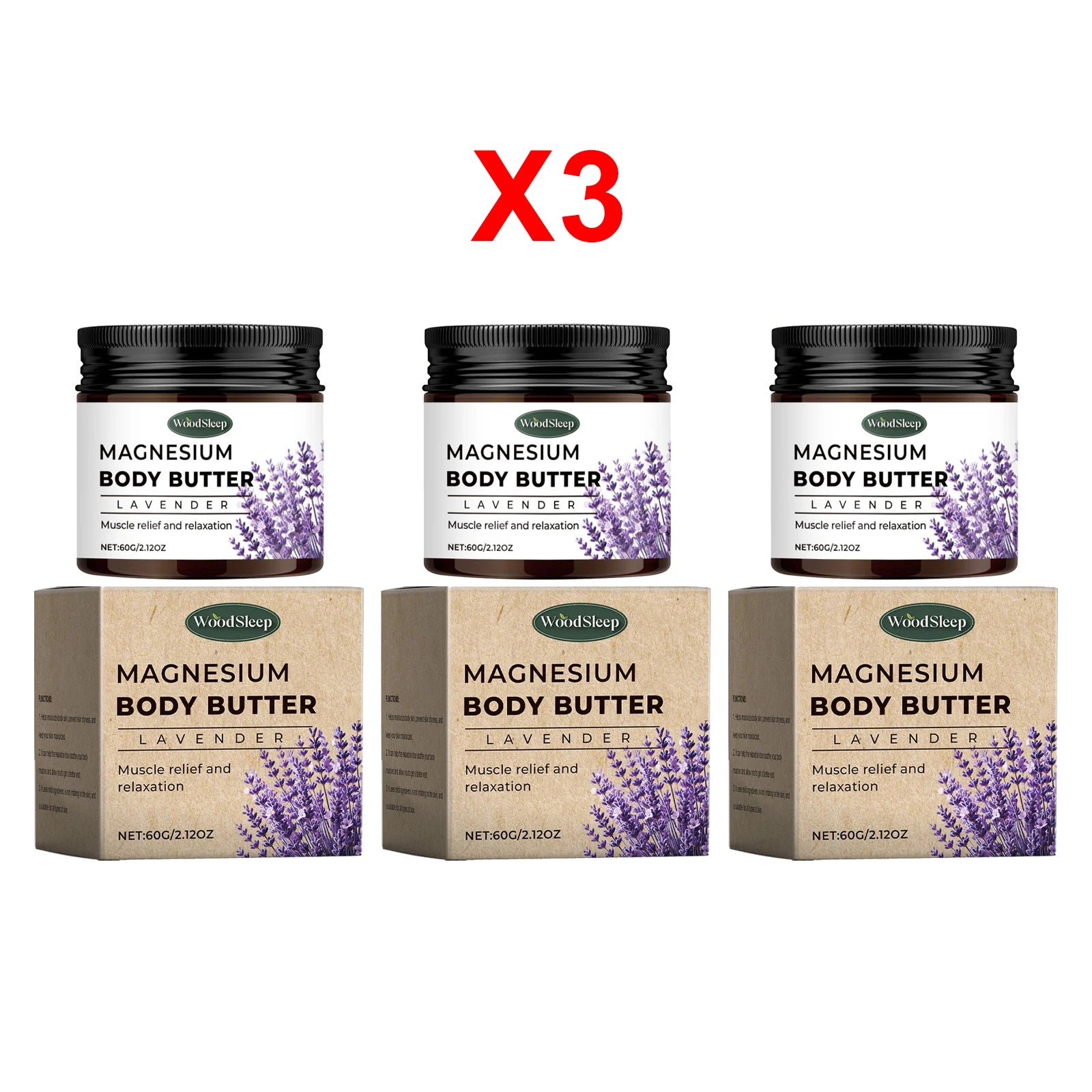 Crema corporal de magnesio con loción de mantequilla de lavanda, relaja los músculos, hidratante, alivia la sequedad, suaviza el producto para el cuidado de la piel