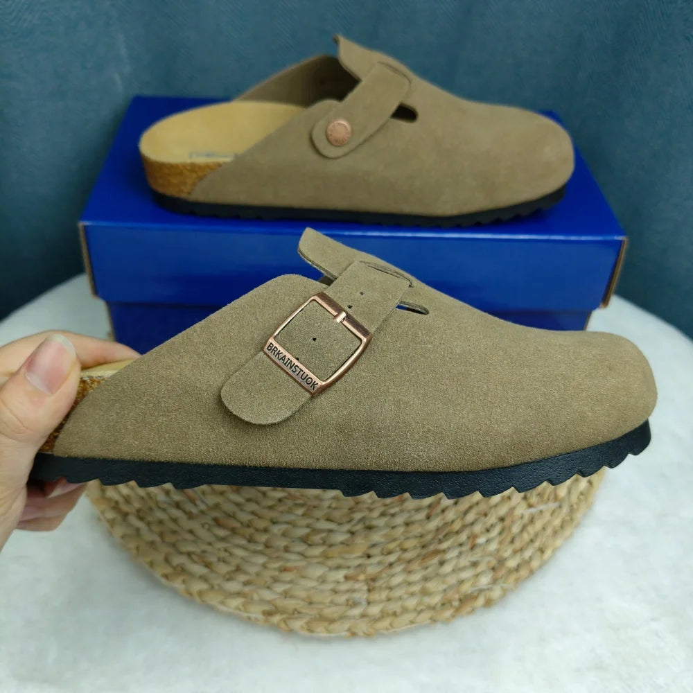 Zapatillas de moda para mujer, zapatillas clásicas de gamuza Vintage para playa, zapatos para el hogar, Sandalias de tacón grueso para exteriores, estilo informal