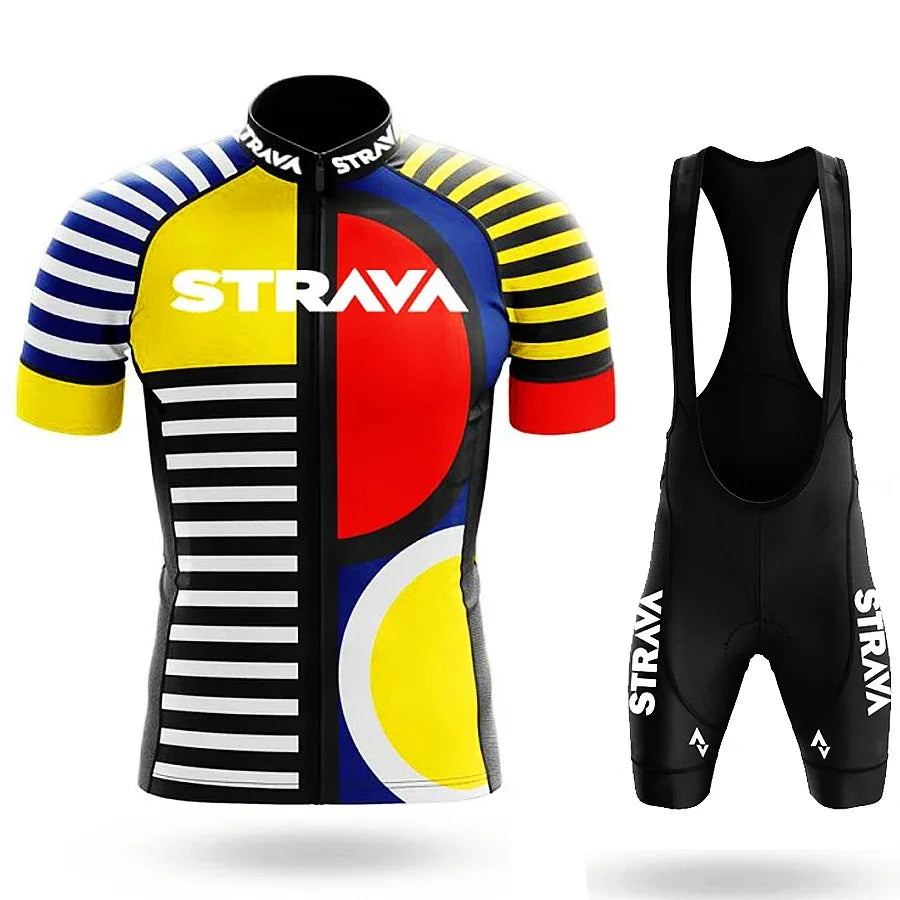 Strava-Conjunto de ciclismo para hombre, pantalones cortos para bicicleta, conjunto deportivo para bicicleta de carretera, Jersey para ciclismo de montaña, ropa transpirable de verano, uniforme profesional